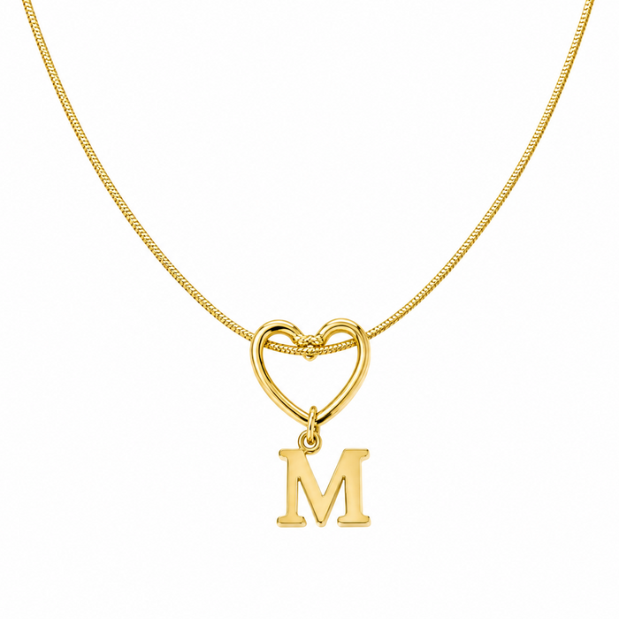 Initial Necklace with Heart Charm — 18k Gold Plated Personalized Letter Pendant