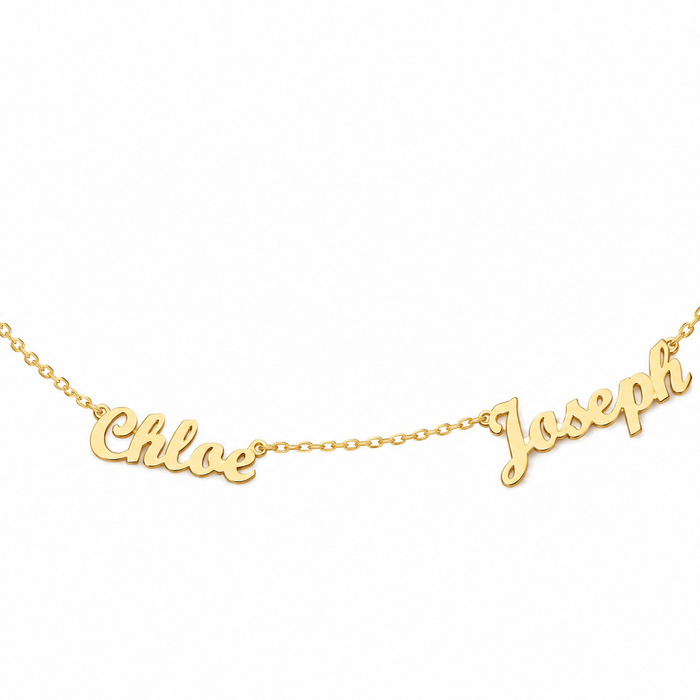 Custom Two Multi Name Necklace Side by Side — 18k Gold Plated Couple Nameplate Necklace