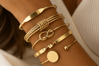 Gold Bangle Bracelet Set — Stackable Cuff & Knot Bracelets, 5-Piece Set