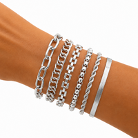 Chunky Gold Chain Bracelet Set — 6-Piece Mixed Link Bracelets