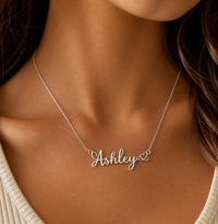 Custom Name Necklace with Heart – 18K Gold Plated Personalized Cursive Nameplate Necklace, Dainty Chain Jewelry Gift for Her