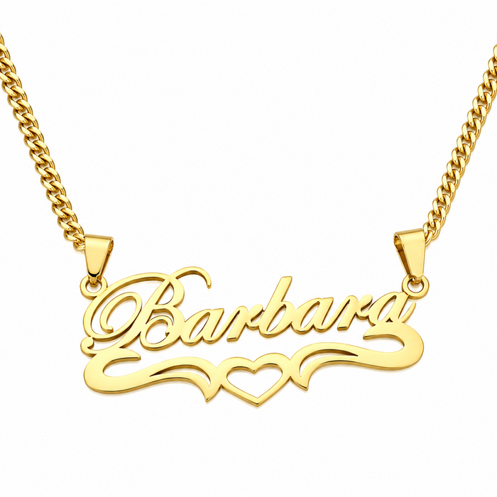 Custom Name Necklace with Heart —  Personalized Cuban Chain Nameplate