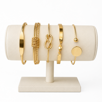 Gold Bangle Bracelet Set — Stackable Cuff & Knot Bracelets, 5-Piece Set