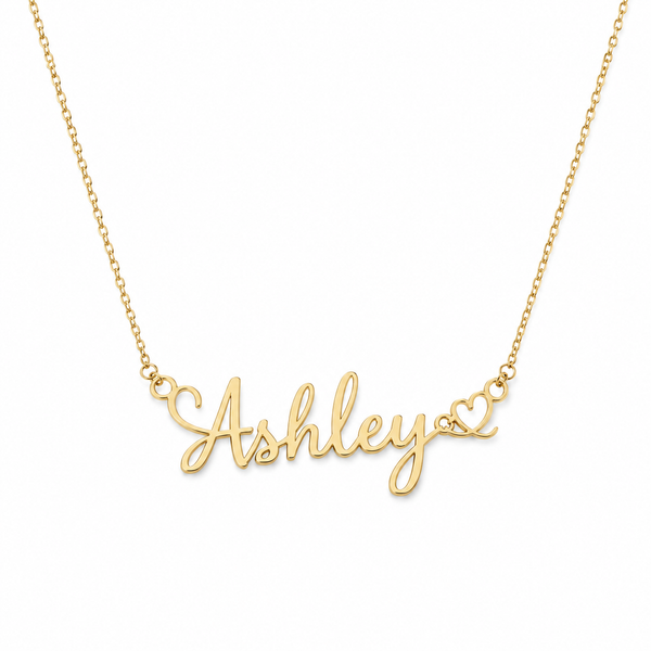 Custom Name Necklace with Heart – 18K Gold Plated Personalized Cursive Nameplate Necklace, Dainty Chain Jewelry Gift for Her