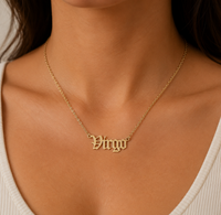 Zodiac Sign Necklace Capricorn — 18k Gold Plated Old English Nameplate