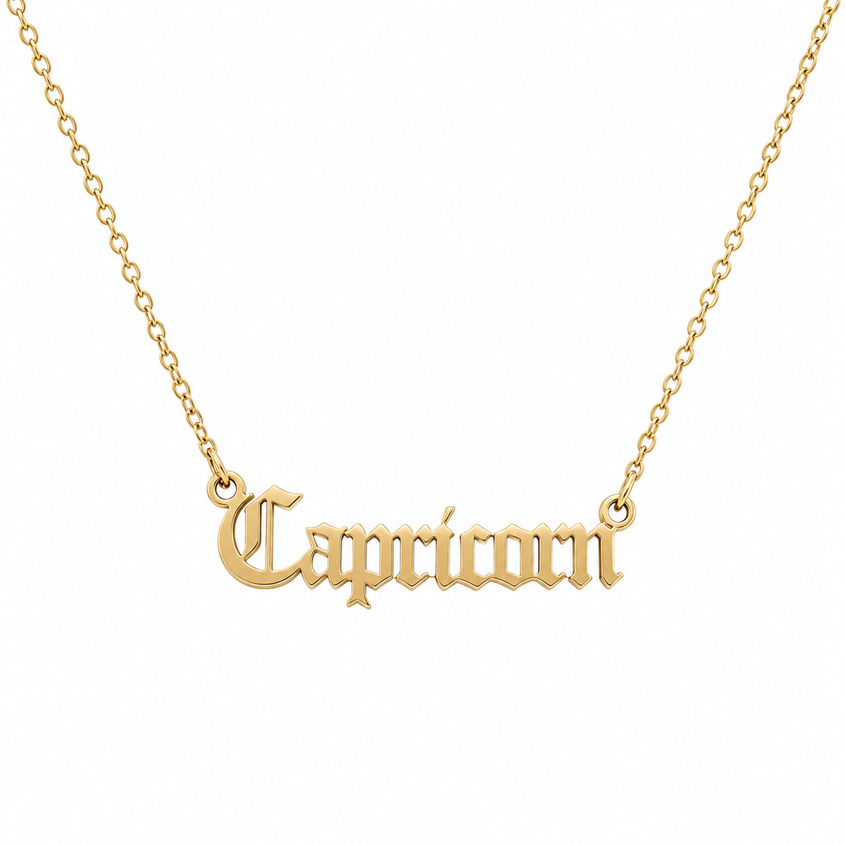 Zodiac Sign Necklace Capricorn — 18k Gold Plated Old English Nameplate