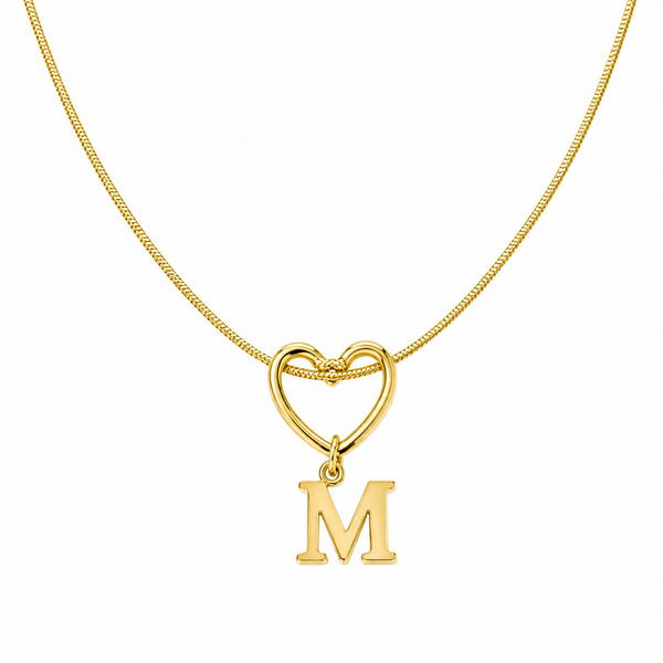 Initial Necklace with Heart Charm — 18k Gold Plated Personalized Letter Pendant