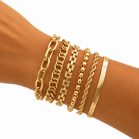 Chunky Gold Chain Bracelet Set — 6-Piece Mixed Link Bracelets