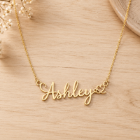 Custom Name Necklace with Heart – 18K Gold Plated Personalized Cursive Nameplate Necklace, Dainty Chain Jewelry Gift for Her