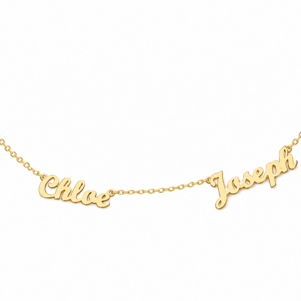 Custom Two Multi Name Necklace Side by Side — 18k Gold Plated Couple Nameplate Necklace