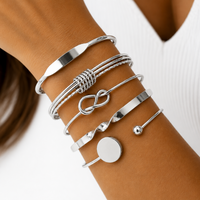 Gold Bangle Bracelet Set — Stackable Cuff & Knot Bracelets, 5-Piece Set