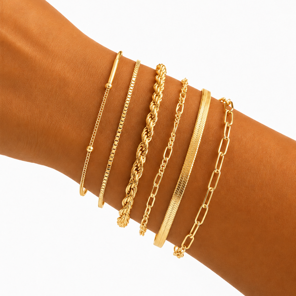 Gold Chain Bracelet Stack Set — 6-Piece Layered Chain Bracelets