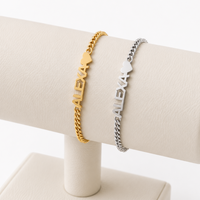 Custom Name Bracelet with Heart Charm – 18K Gold Plated Personalized Cuban Chain Bracelet