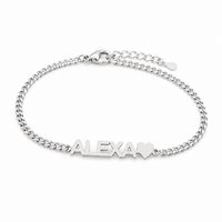 Custom Name Bracelet with Heart Charm – 18K Gold Plated Personalized Cuban Chain Bracelet