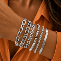 Chunky Gold Chain Bracelet Set — 6-Piece Mixed Link Bracelets